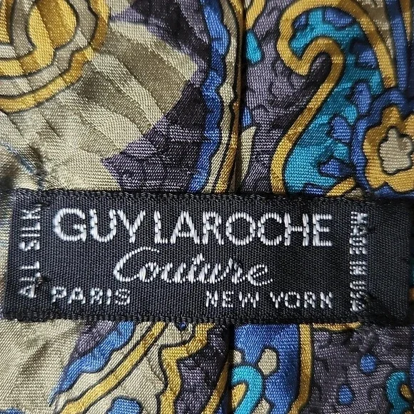 Vintage Guy Laroche Blue & Gold Floral Tie - Picture 6 of 8